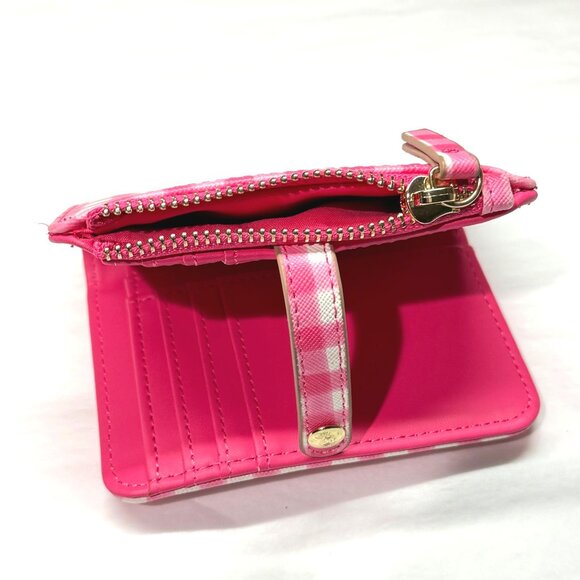 Nanette Lepore pink white gingham zip around wallet bi fold id slot comes out - Picture 7 of 10